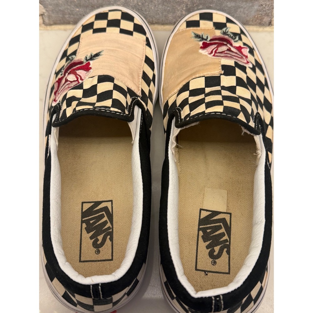 Vans Classic Slip-On Checkerboard Rose Embroidery Sneakers Womens 9.5 Mens 8.0 - Picture 6 of 8